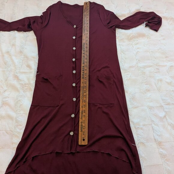 Long Cardigan High Low Button Down Lightweight Maroon Size XL - Picture 10 of 12